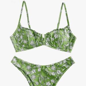 Zaful Leafy Green Floral Bikini